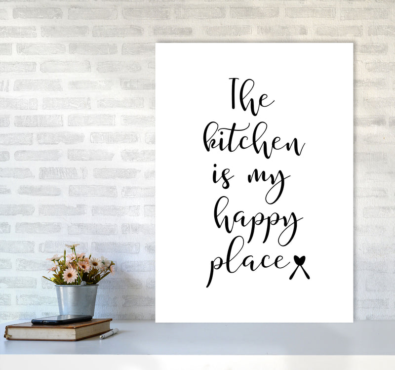 The Kitchen Is My Happy Place Modern Print, Framed Kitchen Wall Art A1 Black Frame