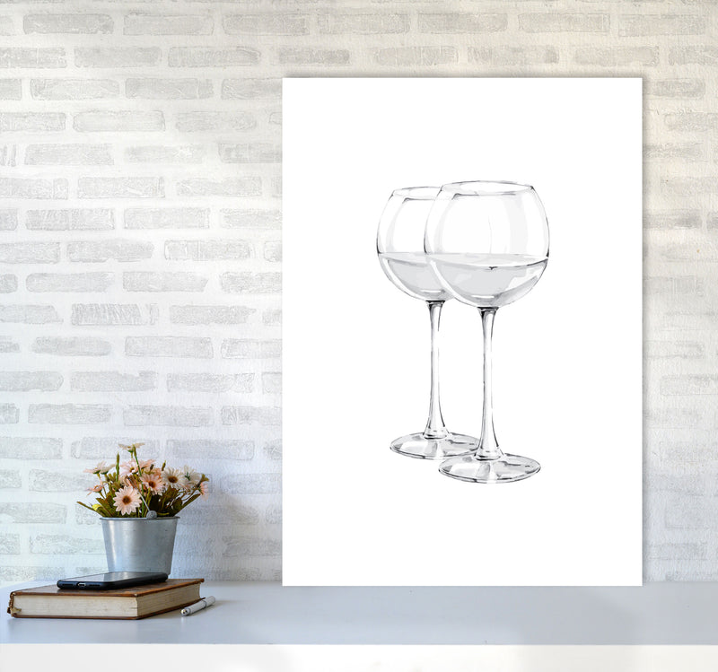 White Wine Glasses Modern Print, Framed Kitchen Wall Art A1 Black Frame