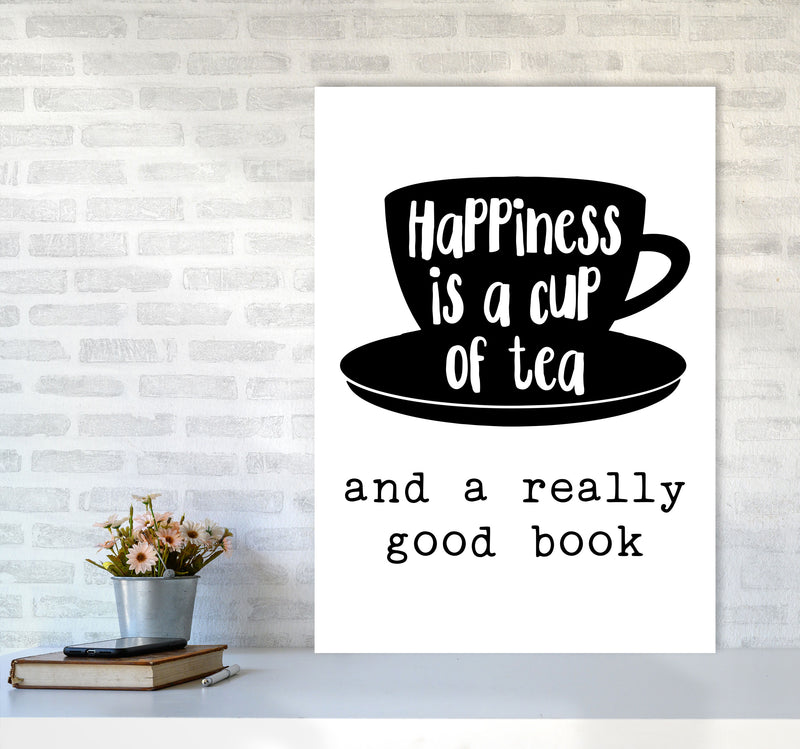 Happiness Is A Cup Of Tea Modern Print, Framed Kitchen Wall Art A1 Black Frame