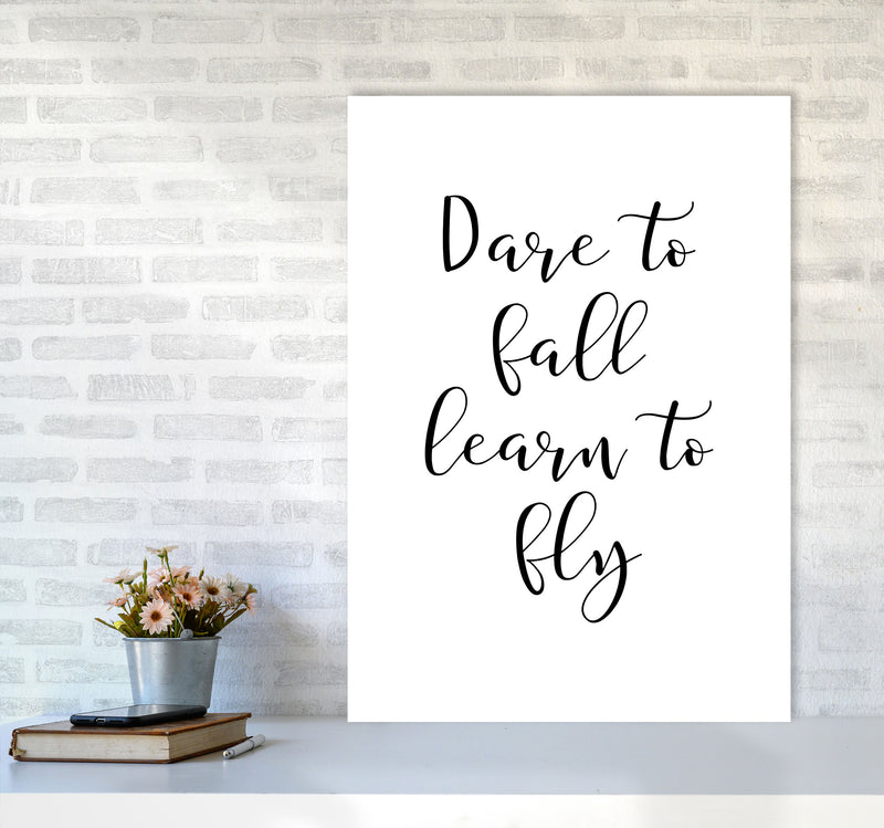 Dare To Fall Dream To Fly Framed Typography Wall Art Print A1 Black Frame
