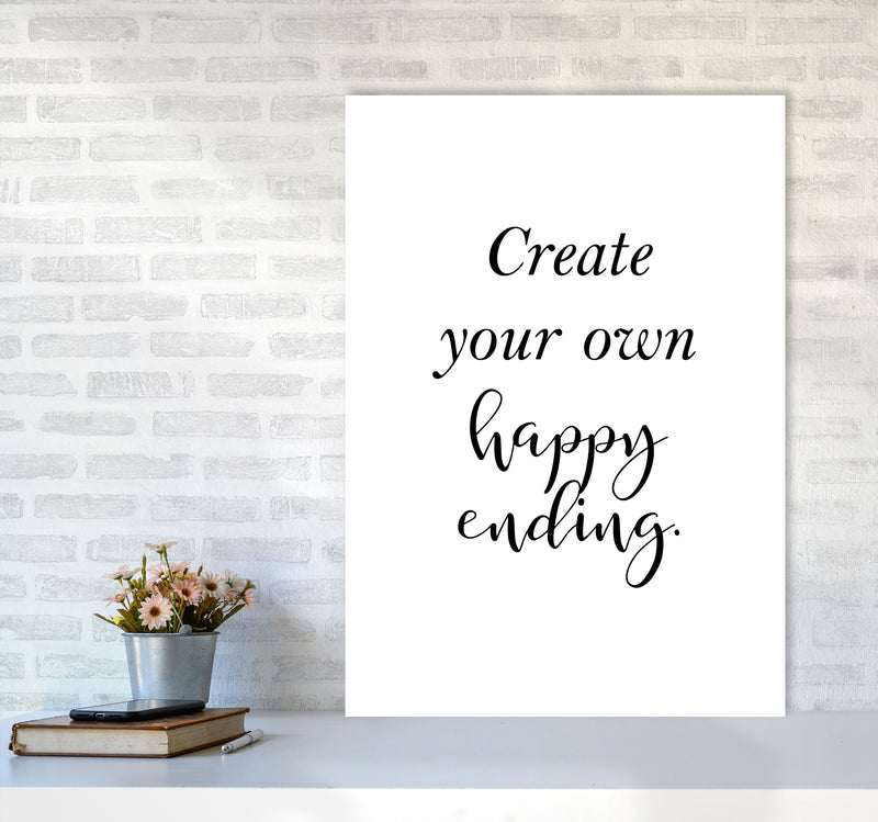 Create Your Own Happy Ending Framed Typography Wall Art Print A1 Black Frame