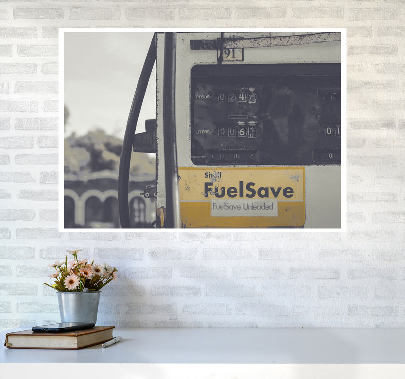 Yellow Fuel Save Gas Pump Modern Print A1 Black Frame