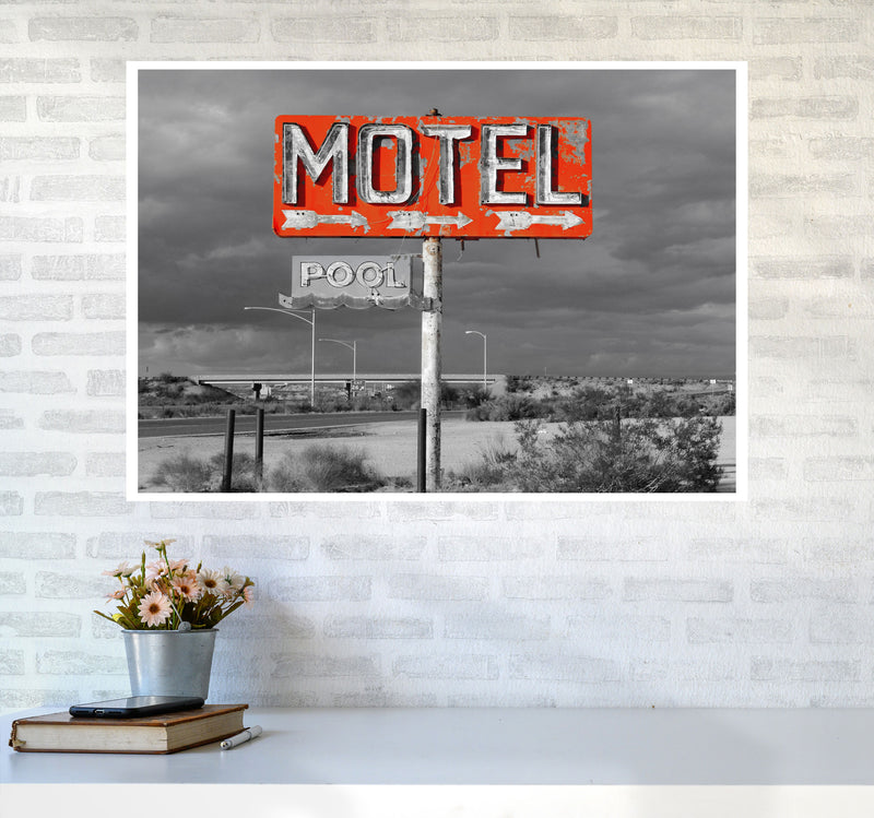 Red Motel Sign Modern Print A1 Black Frame