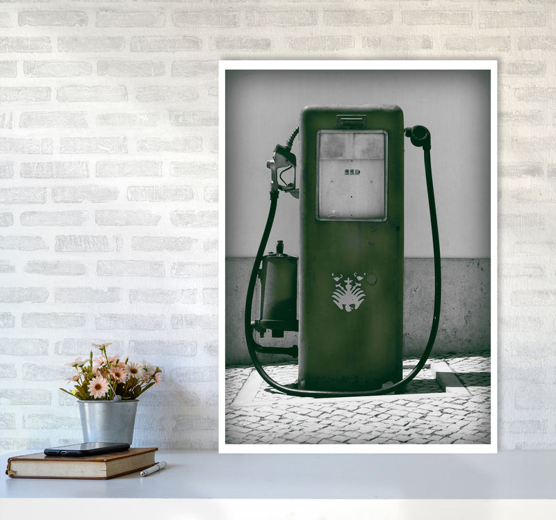 Vintage Green Gas Pump Modern Print A1 Black Frame
