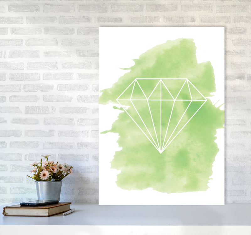 Geo Diamond Green Watercolour Modern Print A1 Black Frame