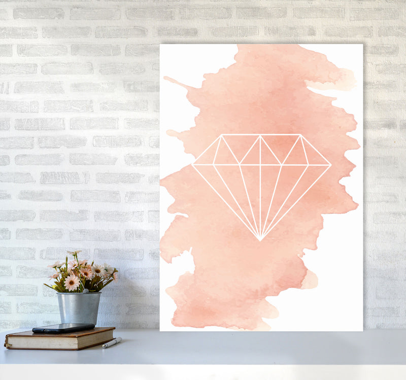Geo Diamond Peach Watercolour Modern Print A1 Black Frame