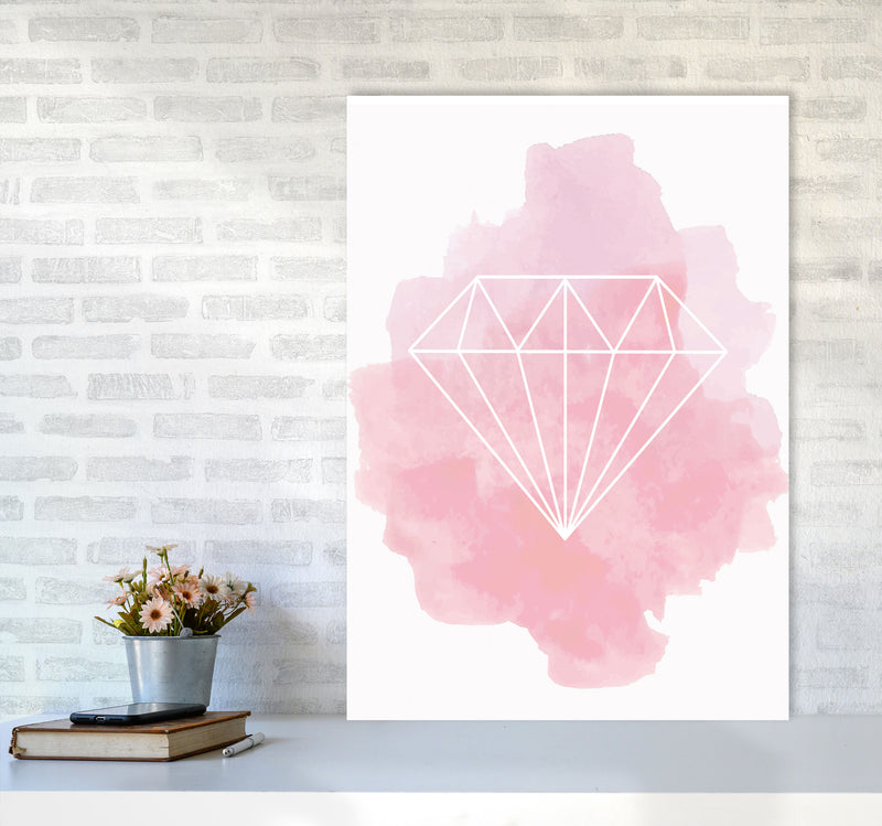 Geo Diamond Pink Watercolour Modern Print A1 Black Frame