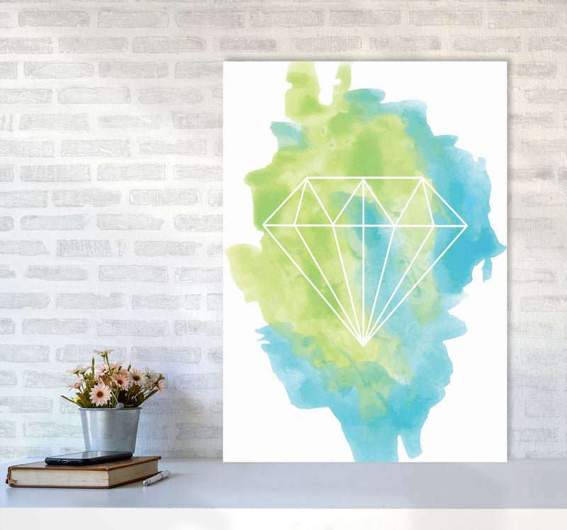Geo Diamond Turquoise Multi Watercolour Modern Print A1 Black Frame