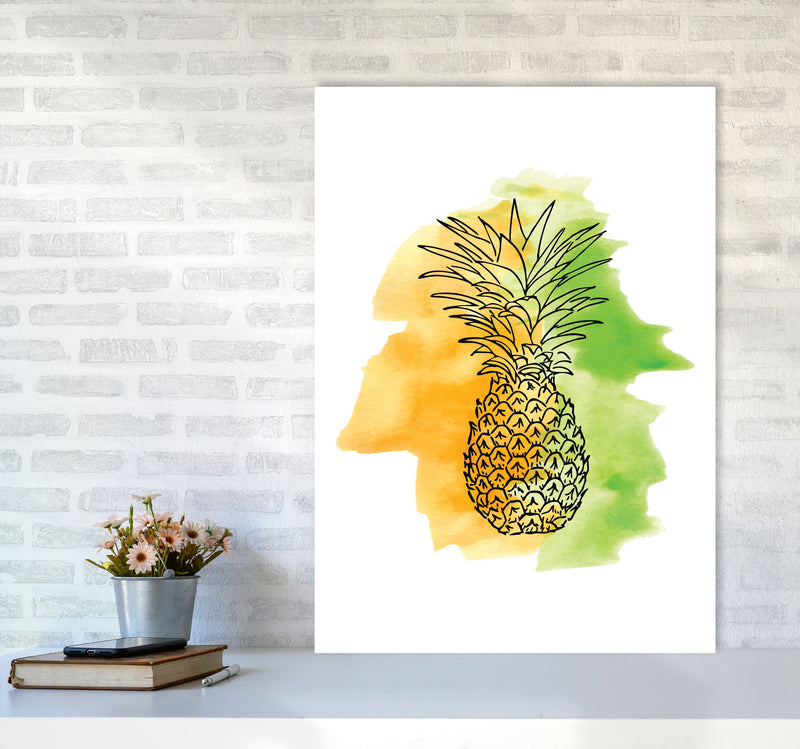 Orange And Green Pineapple Watercolour Modern Print A1 Black Frame