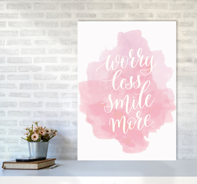 Worry Less Smile More Pink Watercolour Modern Print A1 Black Frame