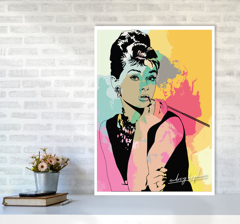 Audrey Hepburn In Colour Modern Print A1 Black Frame