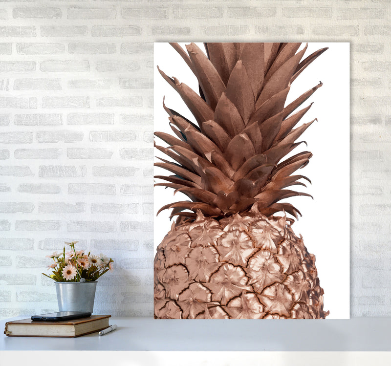 Rose Gold Pineapple Modern Print, Framed Kitchen Wall Art A1 Black Frame