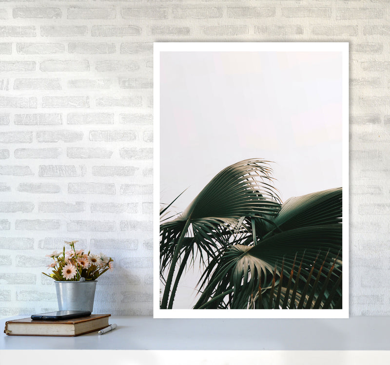 Bushy Palm Leaves Modern Print, Framed Botanical & Nature Art Print A1 Black Frame