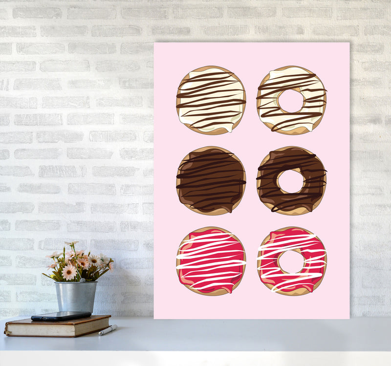 Donuts Pink Modern Print, Framed Kitchen Wall Art A1 Black Frame