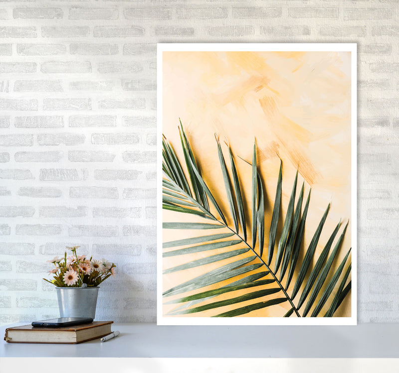 Palm Leaf Yellow Modern Print, Framed Botanical & Nature Art Print A1 Black Frame