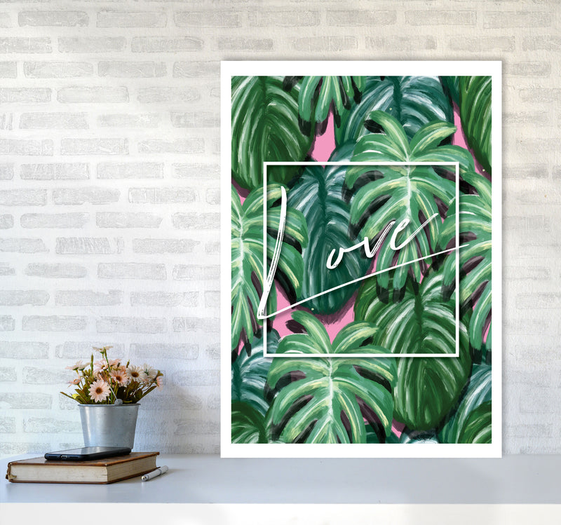 Love Green Leaves Modern Print, Framed Botanical & Nature Art Print A1 Black Frame