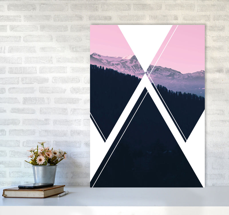 Abstract Pink Mountain Modern Print A1 Black Frame