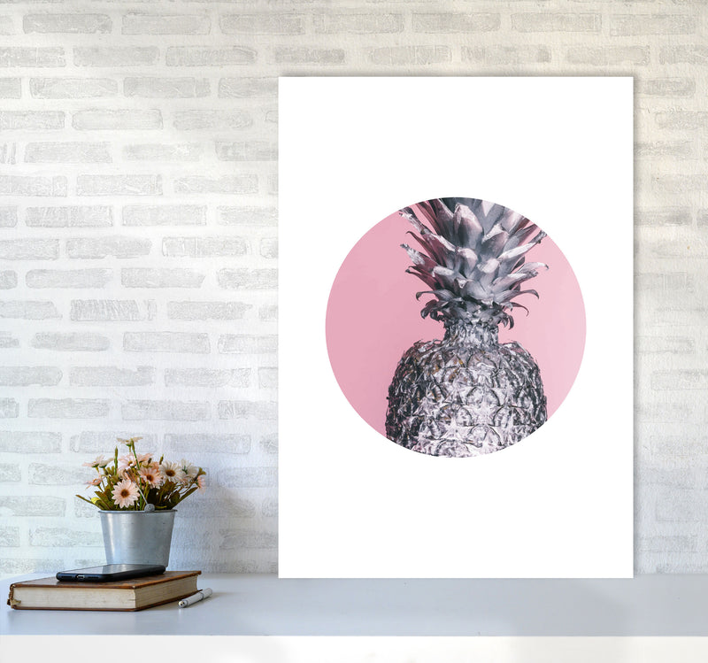 Pineapple Pink Circle Modern Print A1 Black Frame