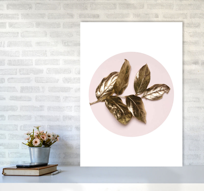 Pink And Gold Leaf Modern Print, Framed Botanical & Nature Art Print A1 Black Frame