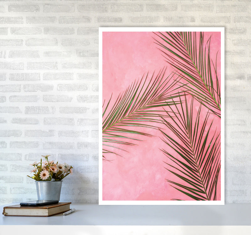 Pink Palm Leaves Modern Print, Framed Botanical & Nature Art Print A1 Black Frame