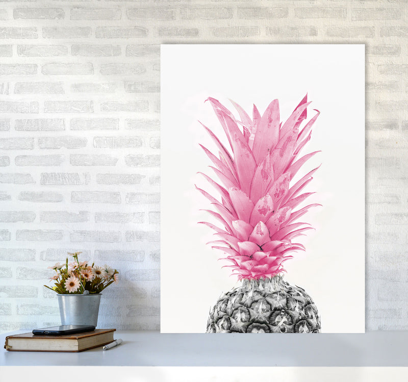 Black And Pink Pineapple Modern Print, Framed Kitchen Wall Art A1 Black Frame