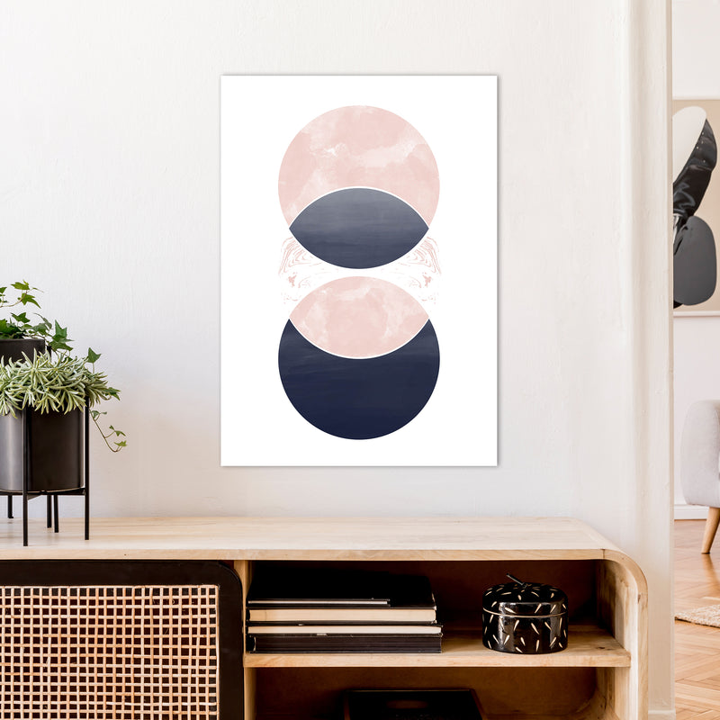 Navy And Marble Pink 1 Art Print by Pixy Paper A1 Black Frame