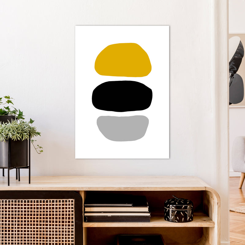 Mustard And Black Abstract Stones 2 Art Print by Pixy Paper A1 Black Frame