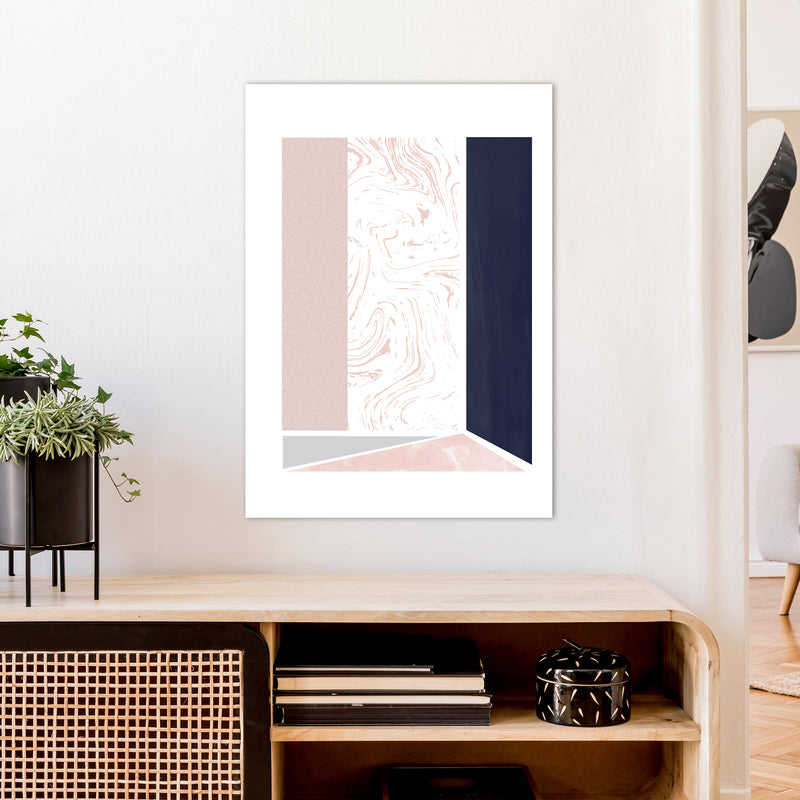 Navy And Marble Pink 2 Art Print by Pixy Paper A1 Black Frame