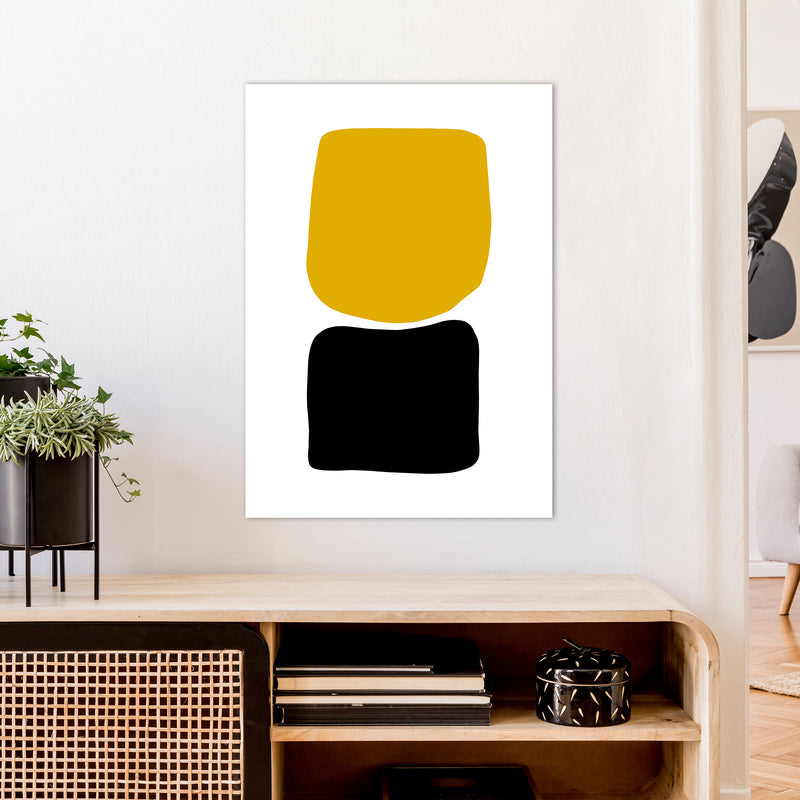 Mustard And Black Abstract Stones 3 Art Print by Pixy Paper A1 Black Frame