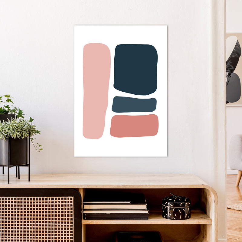 Pink And Navy Abstract Stones 3 Art Print by Pixy Paper A1 Black Frame