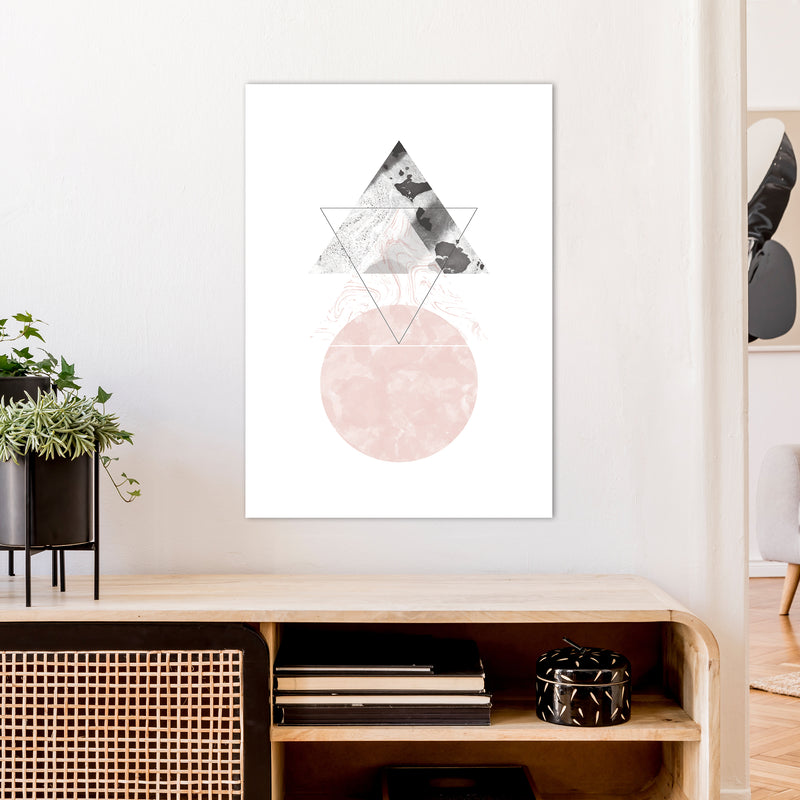 Marble Triangle And Circle Black And Pink Abstract  Art Print by Pixy Paper A1 Black Frame