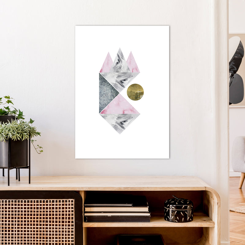 Luna Side Moon Pink And Grey Triangles Abstract  Art Print by Pixy Paper A1 Black Frame