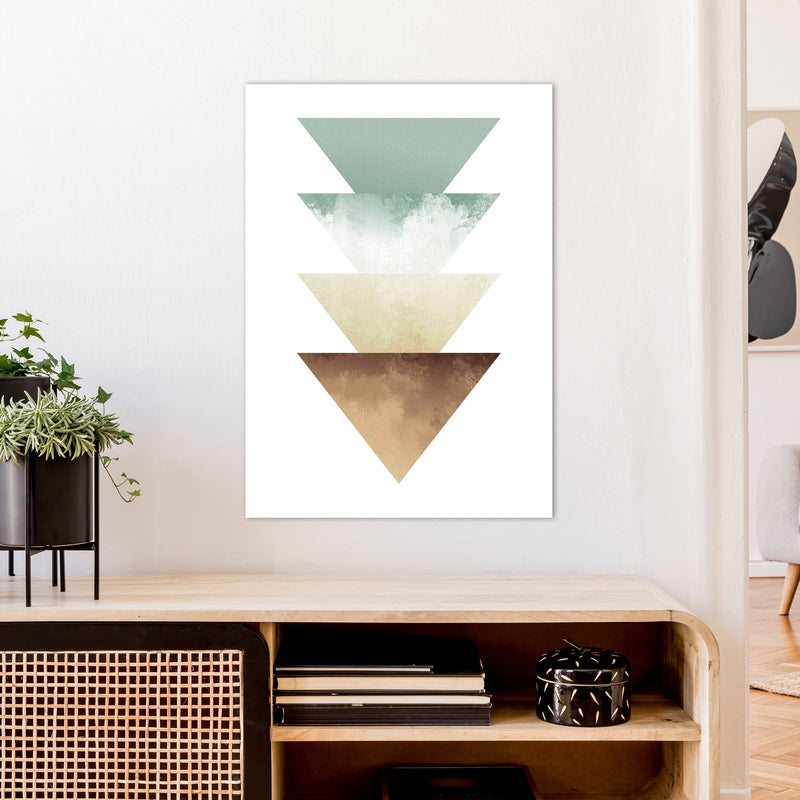 Green And Beige Watercolour Triangles Abstract  Art Print by Pixy Paper A1 Black Frame