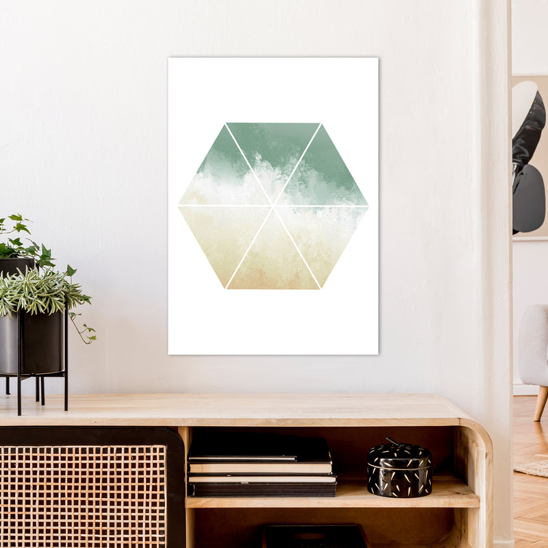 Green And Beige Watercolour Hexagon Abstract  Art Print by Pixy Paper A1 Black Frame
