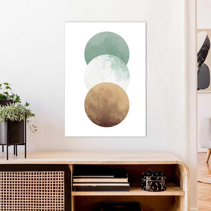 Green And Beige Watercolour Circles Abstract  Art Print by Pixy Paper A1 Black Frame