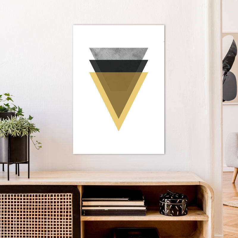 Geometric Mustard And Black Triangles  Art Print by Pixy Paper A1 Black Frame