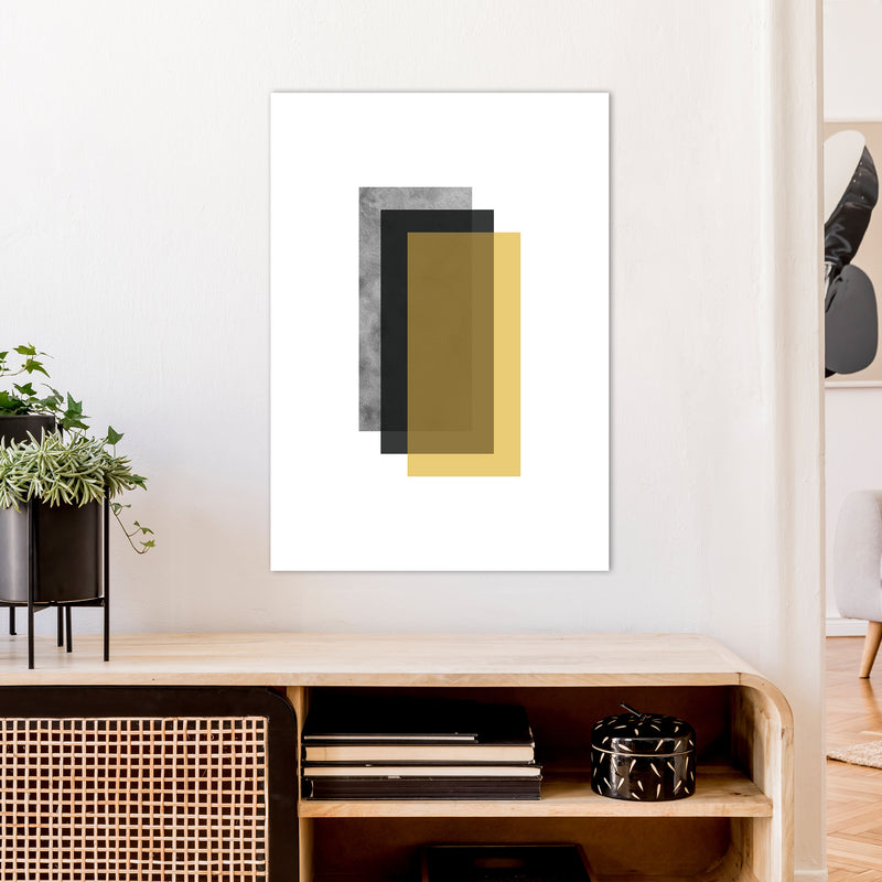 Geometric Mustard And Black Rectangles  Art Print by Pixy Paper A1 Black Frame