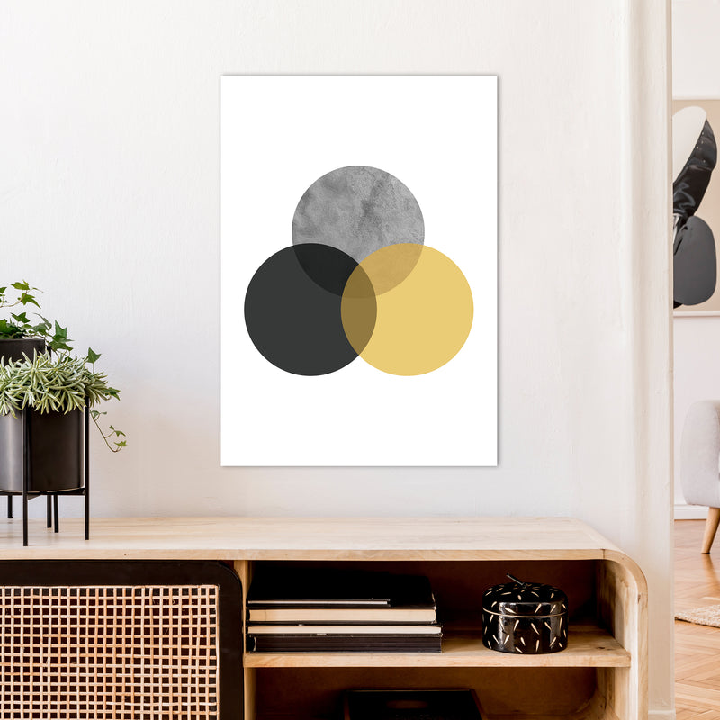 Geometric Mustard And Black Circles  Art Print by Pixy Paper A1 Black Frame