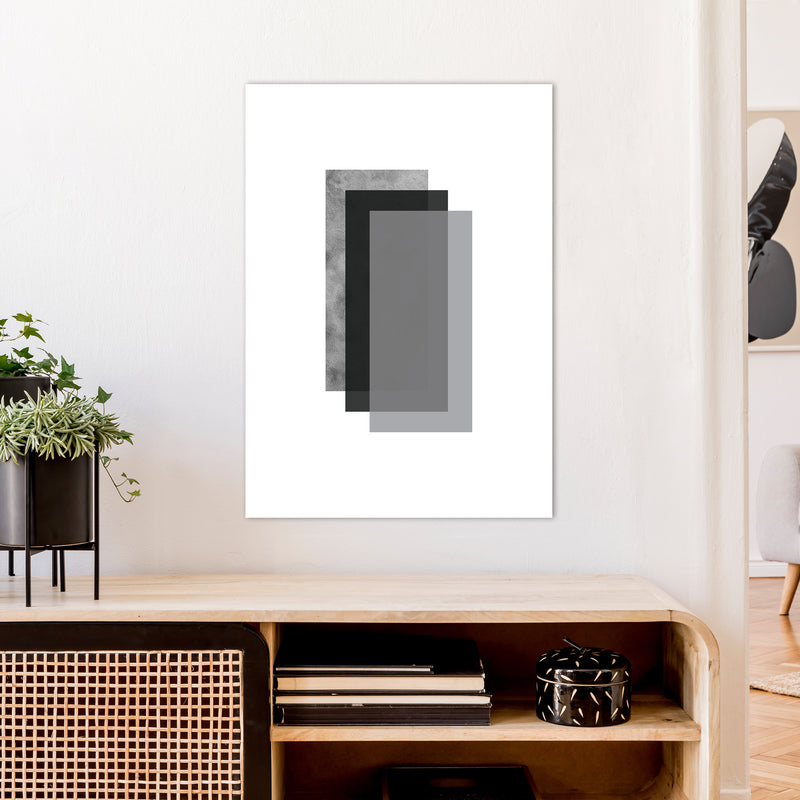 Geometric Grey And Black Rectangles  Art Print by Pixy Paper A1 Black Frame