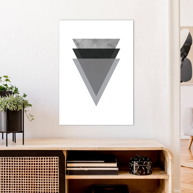 Geometric Grey And Black Triangles  Art Print by Pixy Paper A1 Black Frame