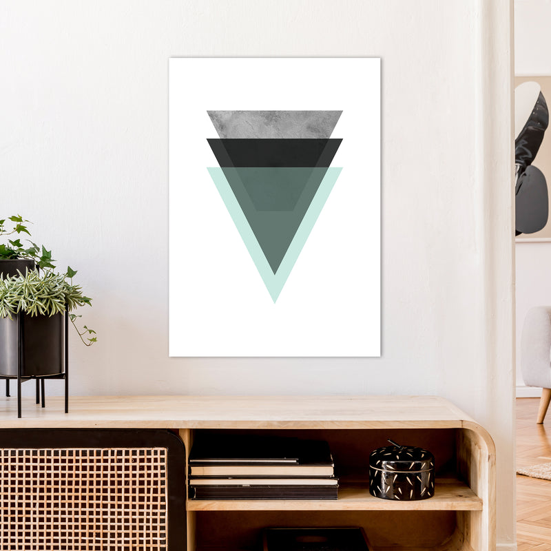 Geometric Mint And Black Triangles  Art Print by Pixy Paper A1 Black Frame