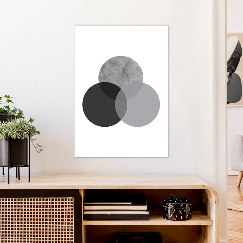 Geometric Grey And Black Circles  Art Print by Pixy Paper A1 Black Frame