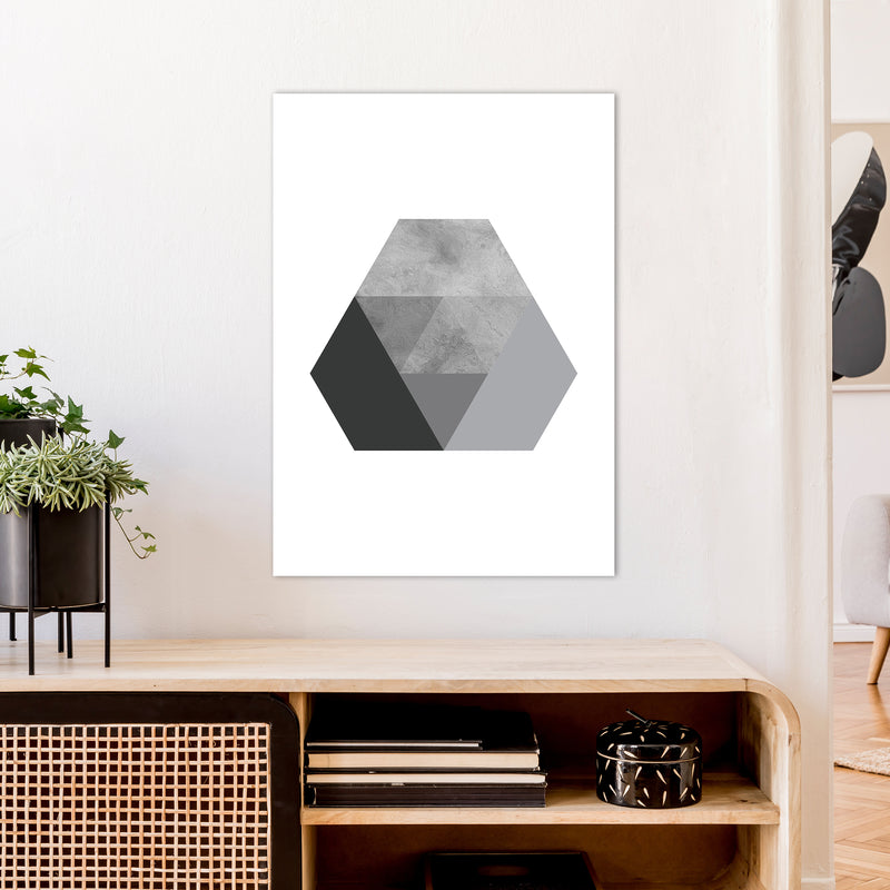 Geometric Grey And Black Hexagon  Art Print by Pixy Paper A1 Black Frame
