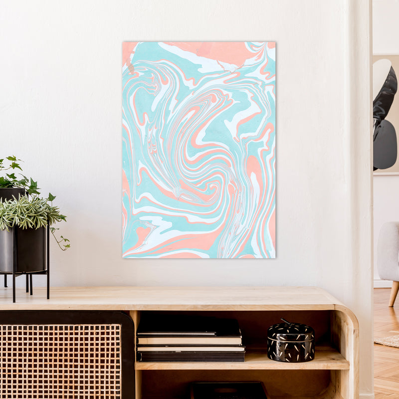 Liquid Mix Turquoise And Salmon  Art Print by Pixy Paper A1 Black Frame