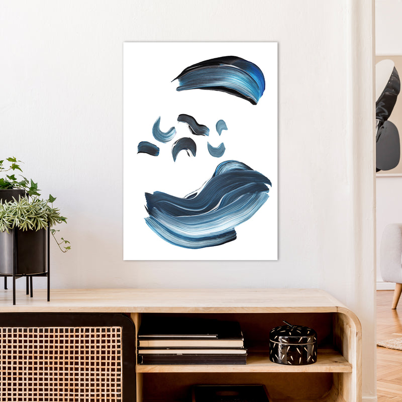 Dark Blue And Grey Paint Strokes  Art Print by Pixy Paper A1 Black Frame
