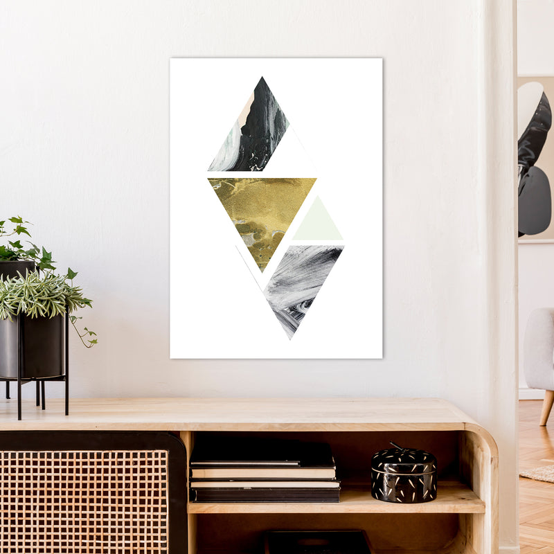 Green Marble Triangles Abstract  Art Print by Pixy Paper A1 Black Frame