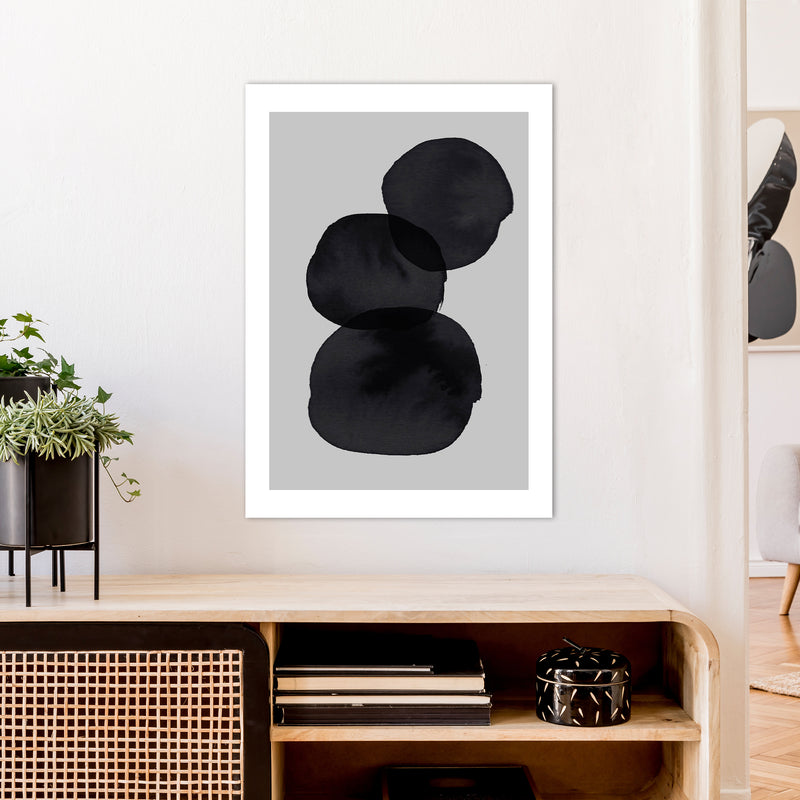 Grey And Black Stacked Circles Art Print by Pixy Paper A1 Black Frame