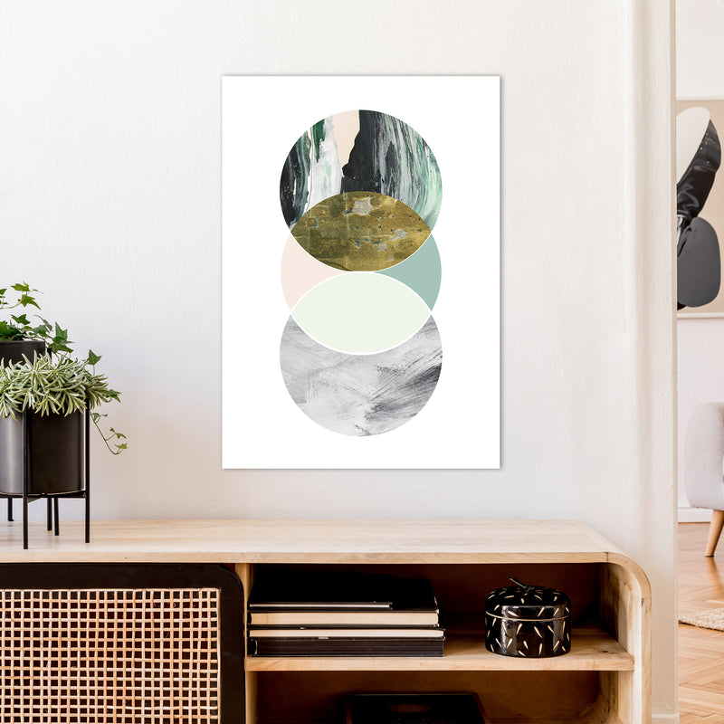 Green Marble Circles Abstract  Art Print by Pixy Paper A1 Black Frame