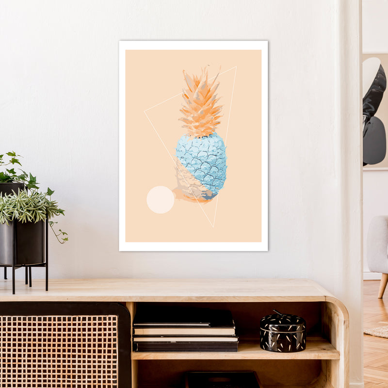 Pineapple In Blue With Peach  Art Print by Pixy Paper A1 Black Frame