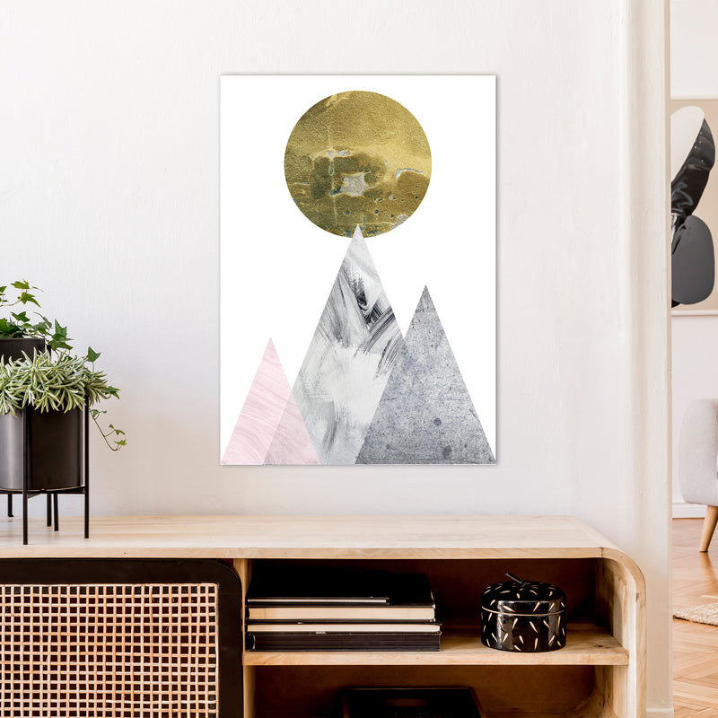 Luna Gold Moon And Mountains  Art Print by Pixy Paper A1 Black Frame